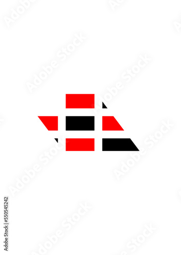 Motif en trapèze formé de carrés et de rectangle noir et rouge graphisme simple mais original.