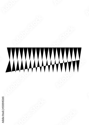 Lignes dentelé entremêlées formant dégressivement des losanges blancs et des triangles noirs assez original.