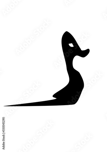 motif ressemblant un canard avec une petite trainer en arrière de couleur noir.