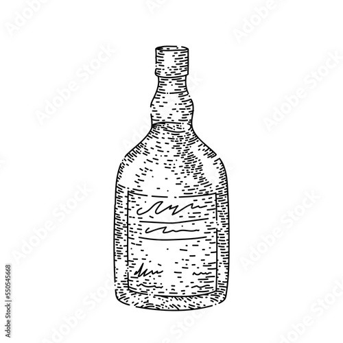 rum bottle hand drawn vector. whiskey alcohol liquor, glass brandy cognac, bourbon rum bottle sketch. isolated color illustration