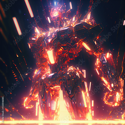 Wallpaper Mural Detailed super robot with bright neon lights on black background. modern digital art illustration. Torontodigital.ca