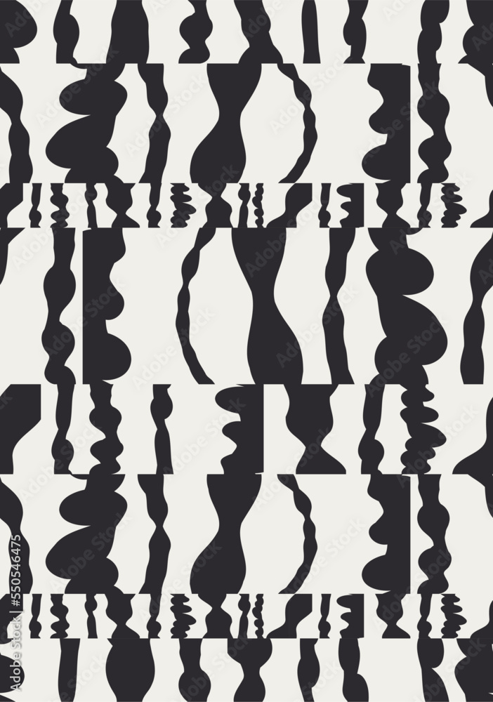 Fototapeta premium Abstract curve vector monochromatic colour seamless pattern