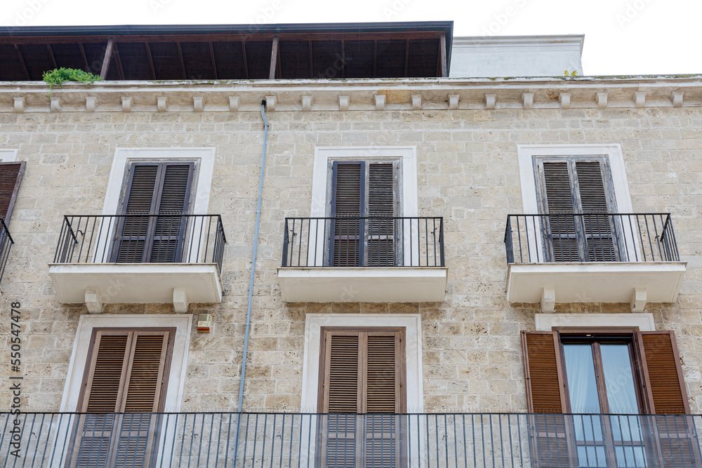 Balcony on building in old city of Bari