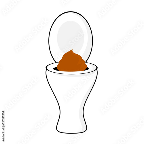 Vector illustration of a big poop over the toilet. Isolated on a white background. Heaps of smelly brown human feces.