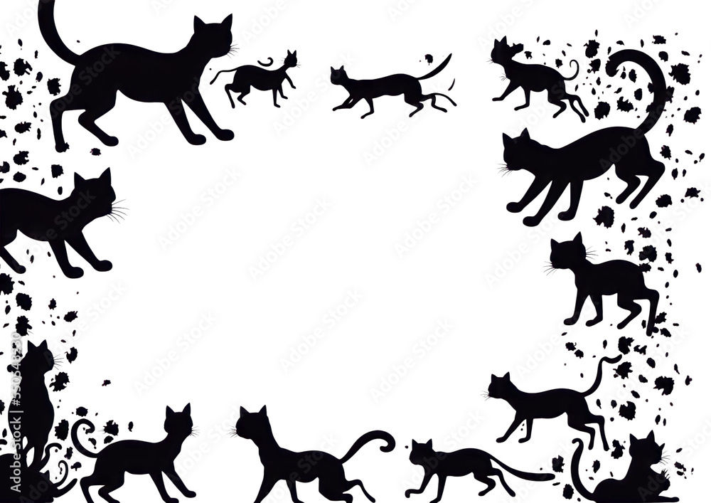 Border of cat silhouettes on a translucent background, png