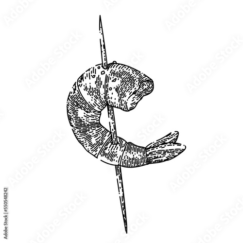 shrimp fried hand drawn vector. prawn seafood, deep crispy plate, fry sauce, tempura cooking shrimp fried sketch. isolated black illustration