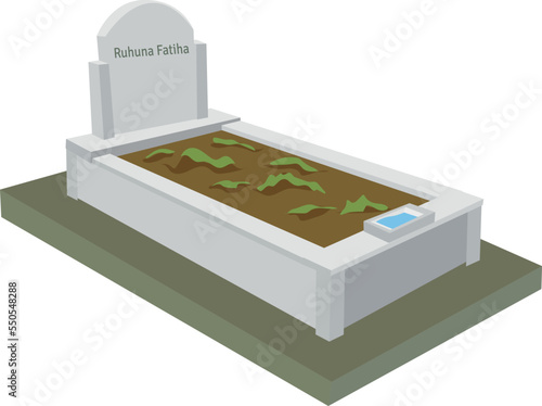 Islamic Grave Funeral Illustration Vector Drawing with water for Birds, Graveyard, Muslim Tomb