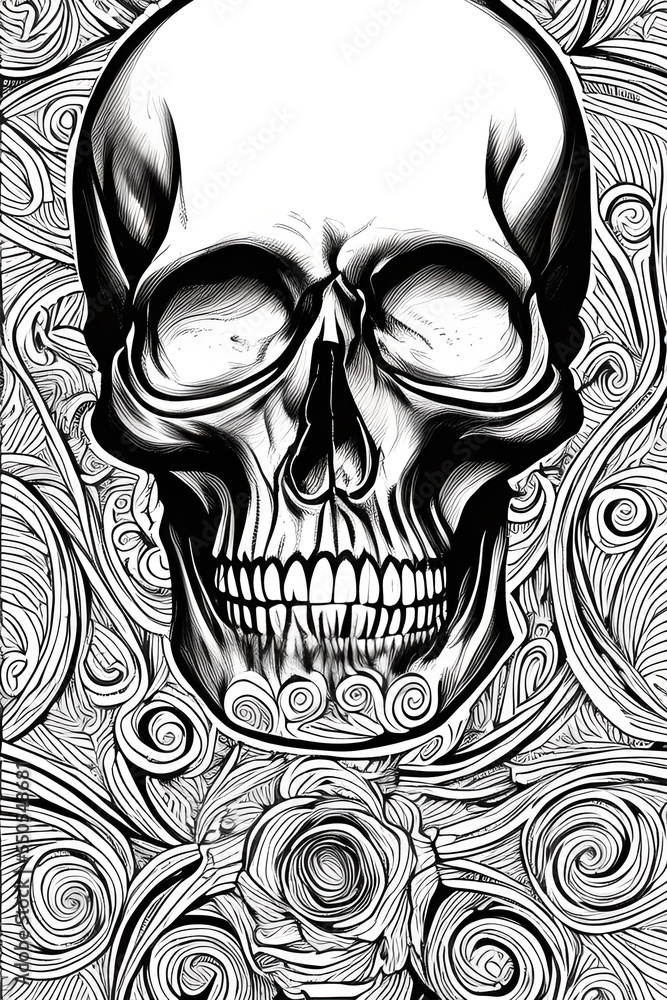Coloring page of a human skull for KDP coloring books for adults Stock Illustration Adobe Stock