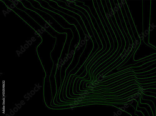 Abstract topographic map on radar screen. Vector retro green black background.