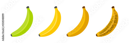 Banana ripeness. Stages of growth and ripening of banana fruit. Selection of ripe banana.