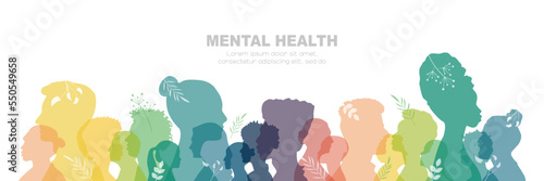 Mental Health banner. People stand side by side together. Flat vector illustration.