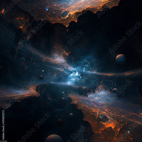 diversity of fractal realms. Space Travel. scene with a lot of lights. blue and white cave background. Fantasy Abstract Ice Crystal Background Illustration. Poster. Galaxy Planet Space Background © Okular Images