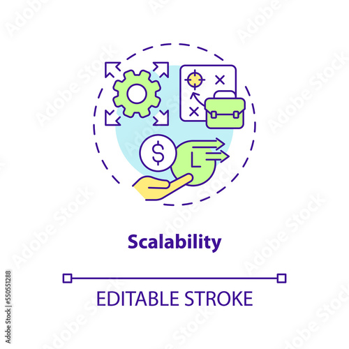 Scalability concept icon. Company development. Expand business opportunities abstract idea thin line illustration. Isolated outline drawing. Editable stroke. Arial, Myriad Pro-Bold fonts used
