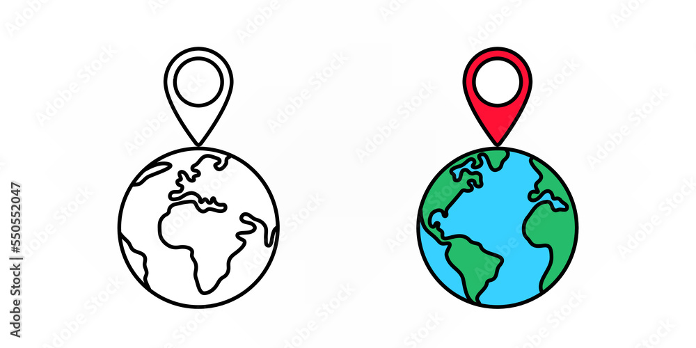 GPS pin, and globe world, location sign, gps marker Stock Vector | Adobe  Stock