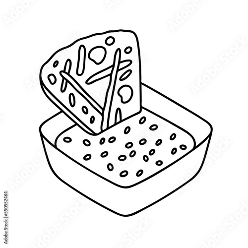 Pajeon with soy sauce and sesame, korean traditional food. Vector outline illustration.