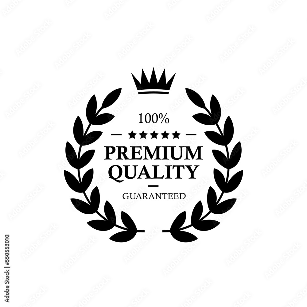 Premium quality guaranteed black logo with laurel foliate. Premium stamp 
