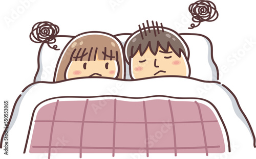 寝室が同室で不満がある様子の夫婦のイラスト