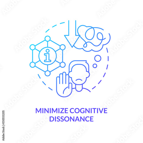 Minimize cognitive dissonance blue gradient concept icon. Mental conflict. Explanation of confirmation bias abstract idea thin line illustration. Isolated outline drawing. Myriad Pro-Bold font used
