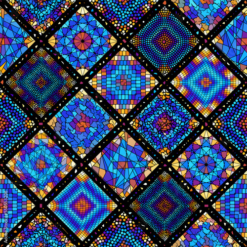 Vector seamless mosaic art pattern. Art background.