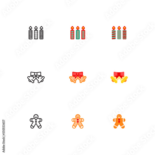 Chirstmas bell cookie candle ribbon illustration Icon