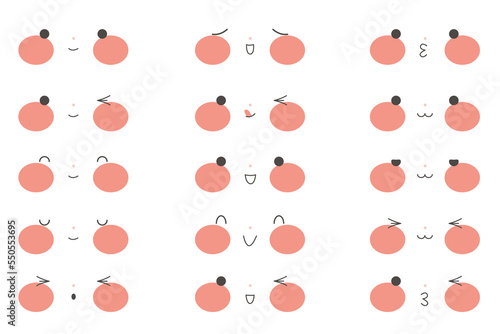 Set of kawaii emotions. Lovely eyes and smiles. Stock vector illustration.