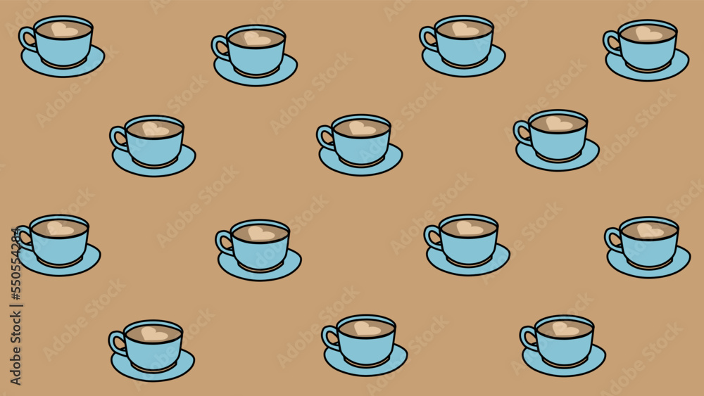 blue cup of coffee with heart on the brown background blue cup of coffee with heart on the brown background