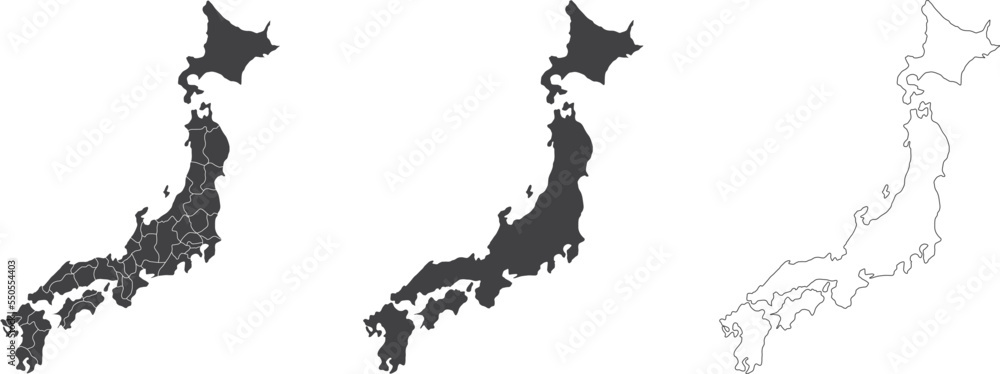 set of 3 maps of Japan - vector illustrations	
