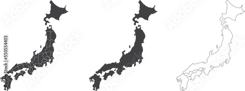 set of 3 maps of Japan - vector illustrations	

