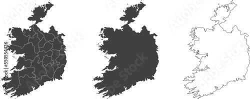 set of 3 maps of Ireland - vector illustrations  