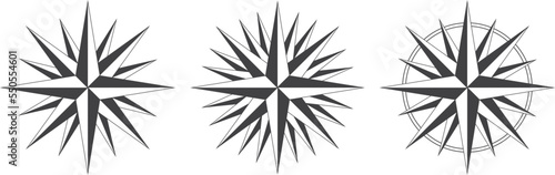 set of gray colored vector illustration icons of compass rose