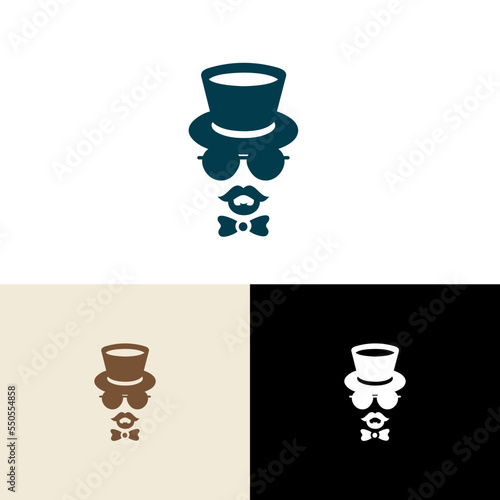 Monsieur logo. Gentleman figure with mustache. Vintage classic retro. icon man isolated on white background. Flat design