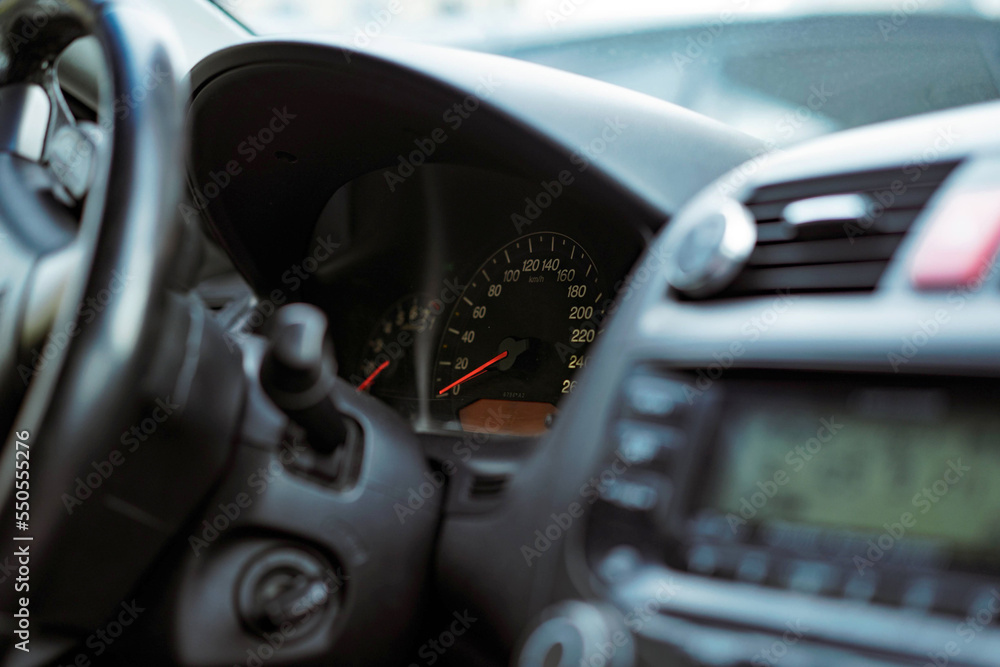 closeup view of car dashboard. Image with selective focus