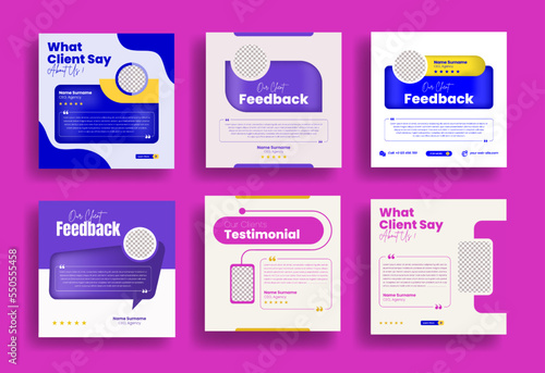 Customer review testimonial template for social media post banner and Client feedback square flyer or poster template Bundle, client testimonial social media banner or ads collection