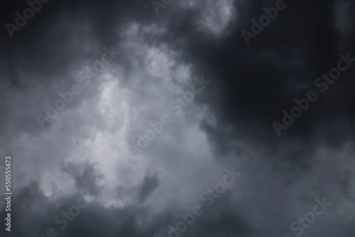 Dark ominous grey storm clouds. Dramatic sky in nature