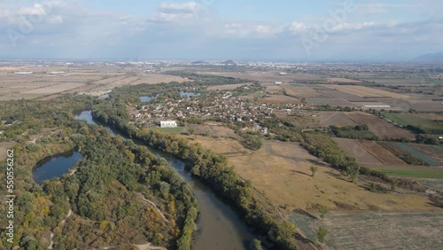 Aerial view of Maritsa River near village of Orizari, Plovdiv region, Bulgaria photo