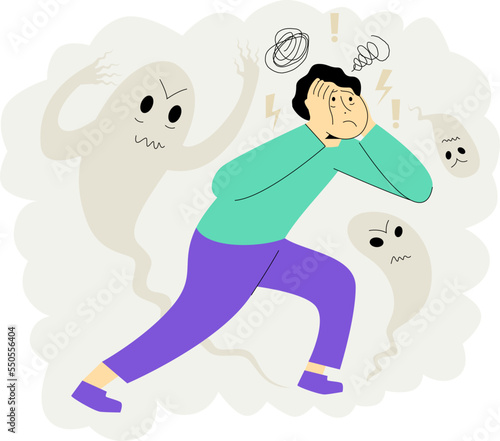 Anxiety concept illustration , mental disorders , sad , desperate flat vector design , Stress burden, problem in economic , Depression people suffering from stress