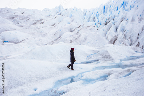 Tourist at Perito Moreno Glacier National Park Patagonia Argentina