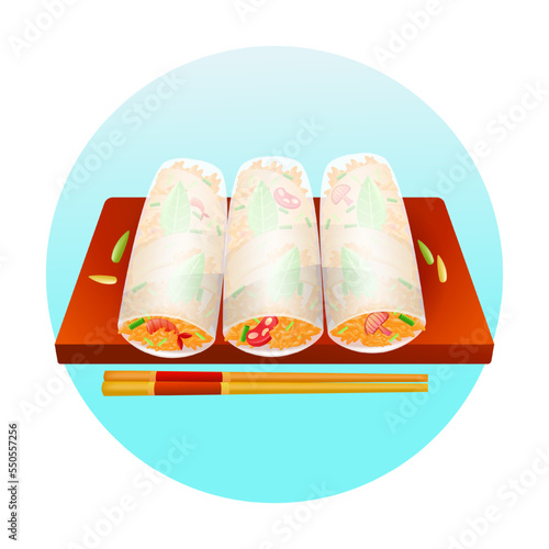 Vietnamese food, fresh spring rolls 3d illustration
