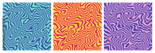 Psychedelic Seamless Pattern with Waves. Trippy Swirl Retro Texture. Vector Groovy Vibe Backgrounds with Lines