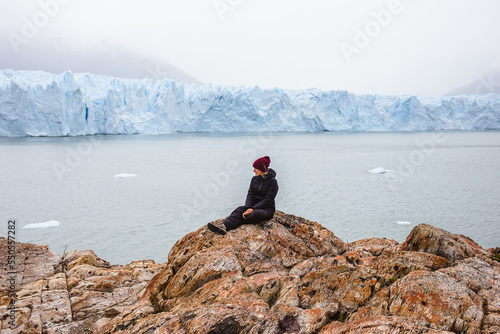 Tourist at Perito Moreno Glacier National Park Patagonia Argentina