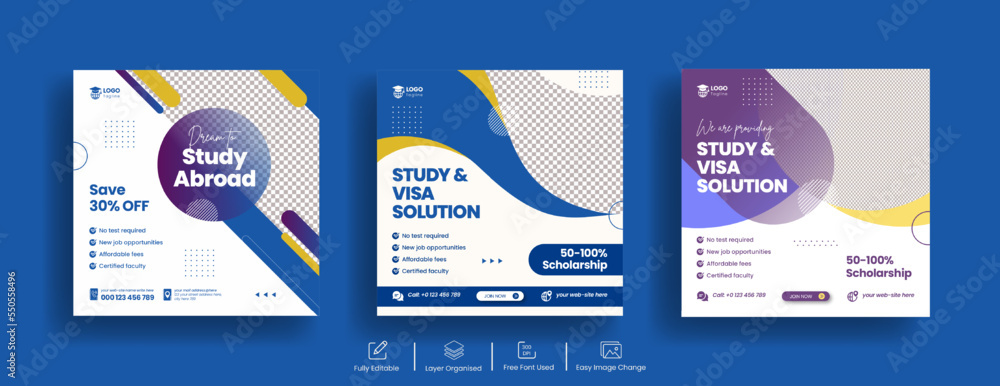 Modern social media post for study abroad and study visa banner ads ...