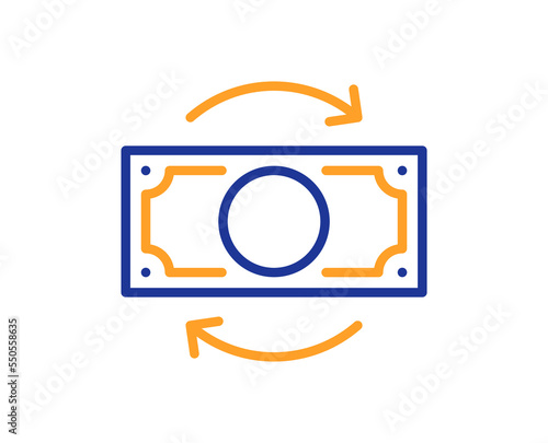 Change money line icon. Currency exchange sign. Transfer payment symbol. Colorful thin line outline concept. Linear style change money icon. Editable stroke. Vector