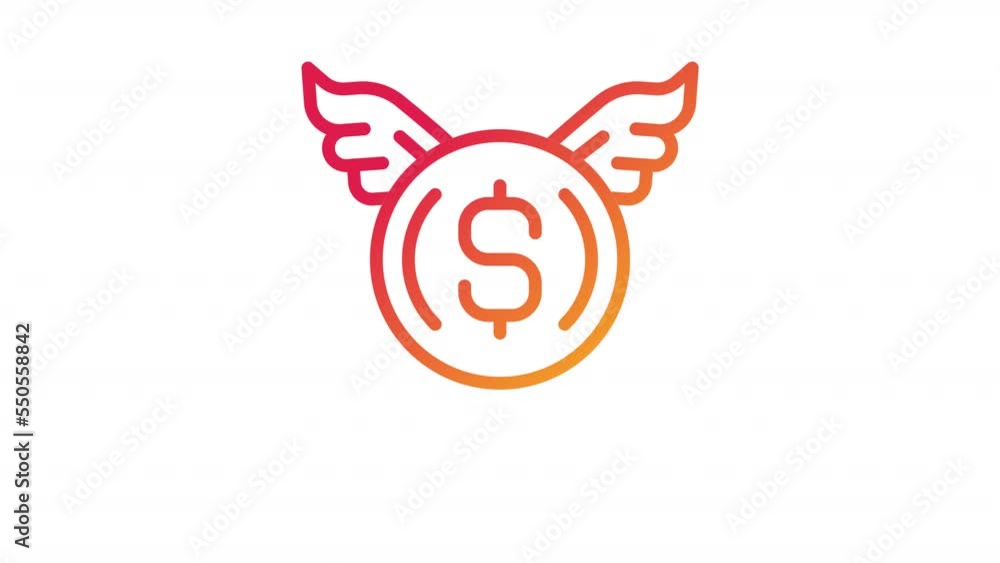 Animated free coin gradient icon. Flying dollar with wings. Financial aid sending. Seamless loop HD video with alpha channel on transparent background. Outline motion graphic animation Animated free coin gradient icon. Flying dollar with wings. Financial aid sending. Seamless loop HD video with alpha channel on transparent background. Outline motion graphic animation