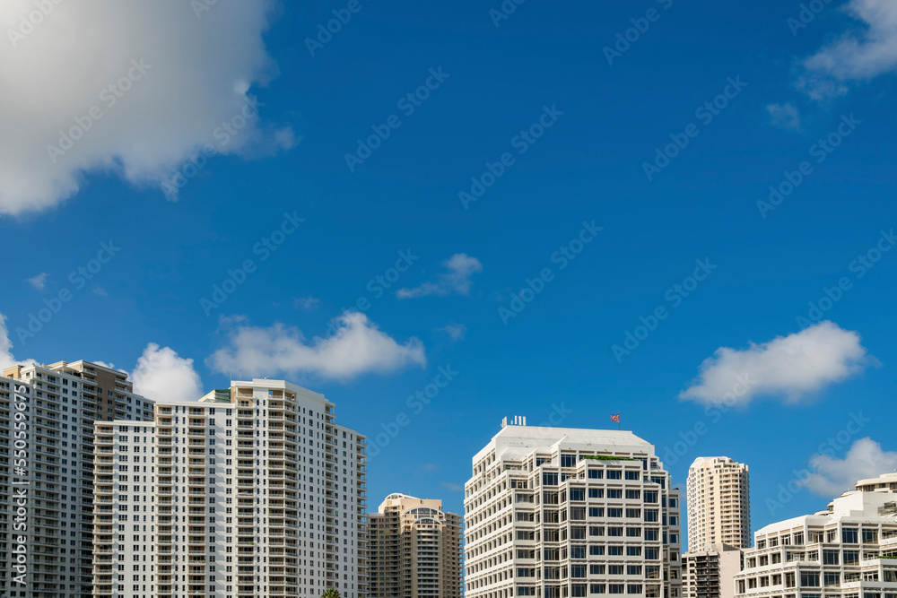 Modern residential buildings at the Miami, Florida cityscape under the sky