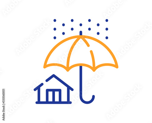Home insurance line icon. Risk management sign. House with umbrella symbol. Colorful thin line outline concept. Linear style home insurance icon. Editable stroke. Vector