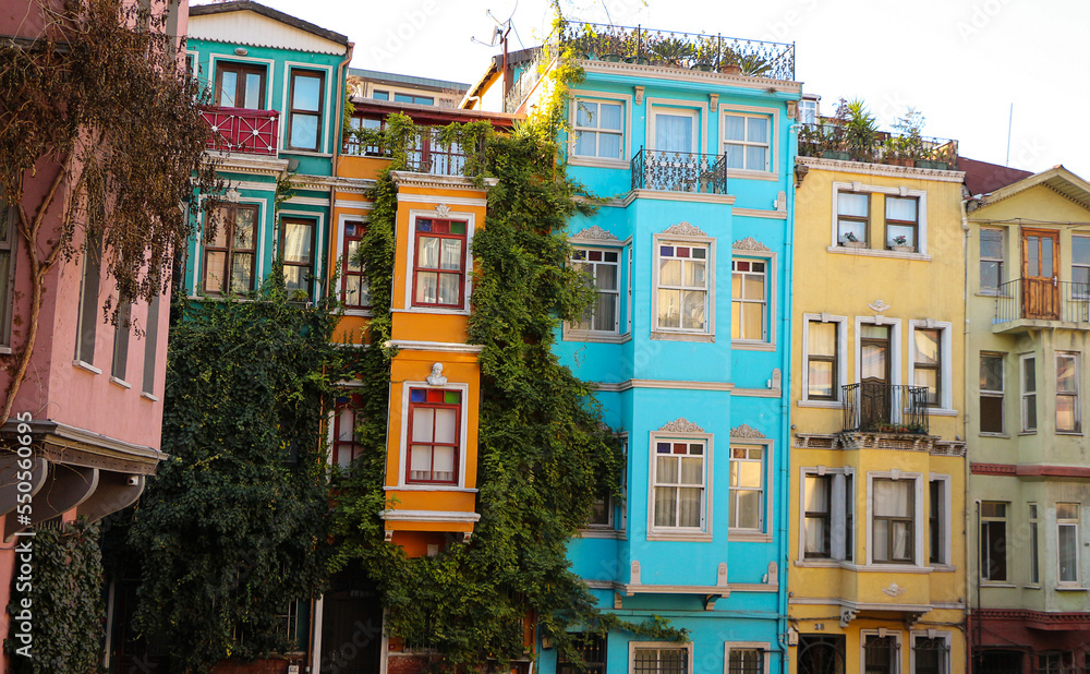 Naklejka premium colorful, historical houses in balat, which attracts a lot of attention by tourists