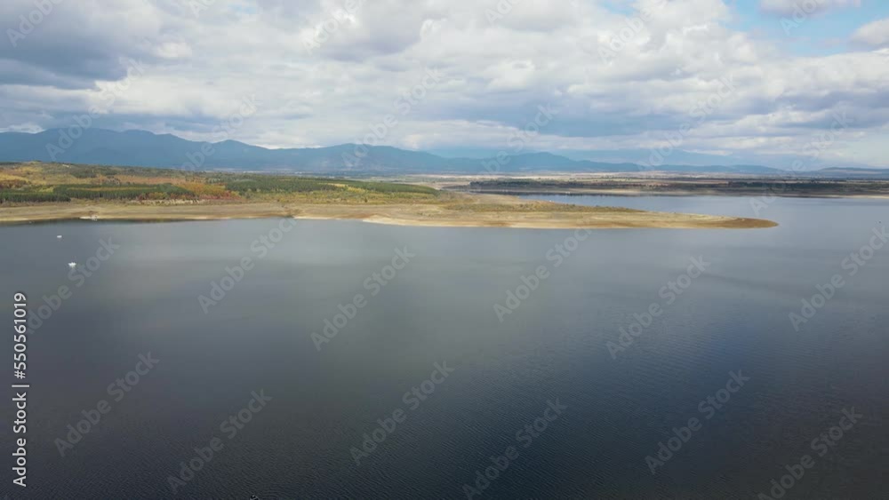 Aerial Autumn view of Pyasachnik (Sandstone) Reservoir, Sredna Gora Mountain, Plovdiv Region, Bulgaria Aerial Autumn view of Pyasachnik (Sandstone) Reservoir, Sredna Gora Mountain, Plovdiv Region, Bulgaria