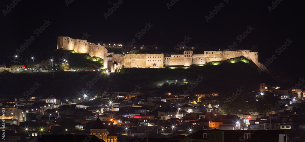 Naryn Kala ancient citadel Derbent fortress at night UNESCO World Heritage List