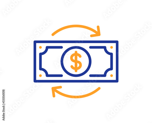 Money change line icon. Currency exchange sign. Financial reinvestment symbol. Colorful thin line outline concept. Linear style money change icon. Editable stroke. Vector