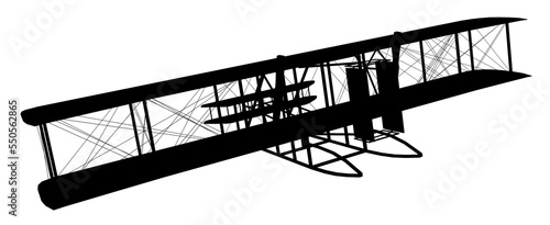 Silhouette mit einem historischen Doppeldeckerflugzeug von 1903